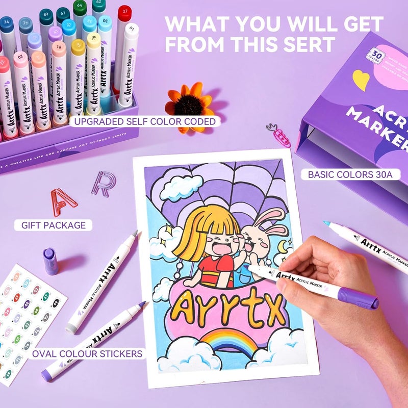 Arrtx Acrylic Markers 30A,Brush Tip Acrylic Paint Pens Markers for Rock Painting, Wood, Ceramic,Glass,Canvas,Metal,Plastic, Fabric, Stone & DIY Projects - Image 5